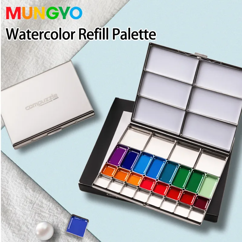 Mungyo Watercolor Palette Exquisite Metal Detachable Paint Storage Case Snap-on Design 22 / 34 Grid art supplies for artist