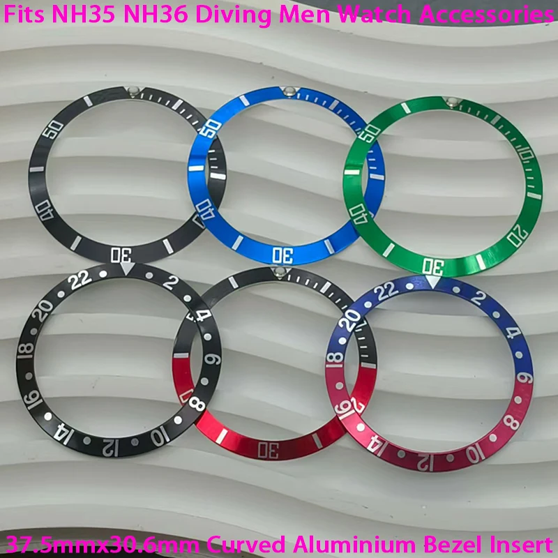 

37.5mmx30.6mm Curved Aluminum Watch Bezel NH35 Case Ring Fit Submariner NH35 NH36 Diving Men Watch Accessories Case Ring Replace