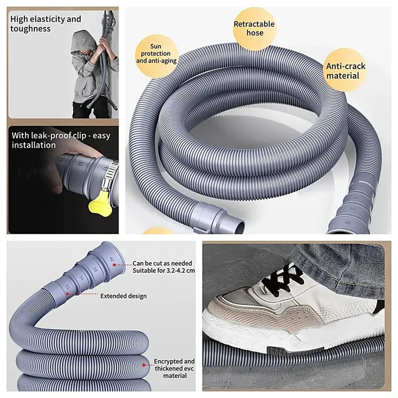 Mangueira de Esgoto Dobrável para RV 3/5m – Kit à Prova de Vazamentos com Adaptador Ajustável e Abraçadeira, Acessórios para Caravanas e Trailers