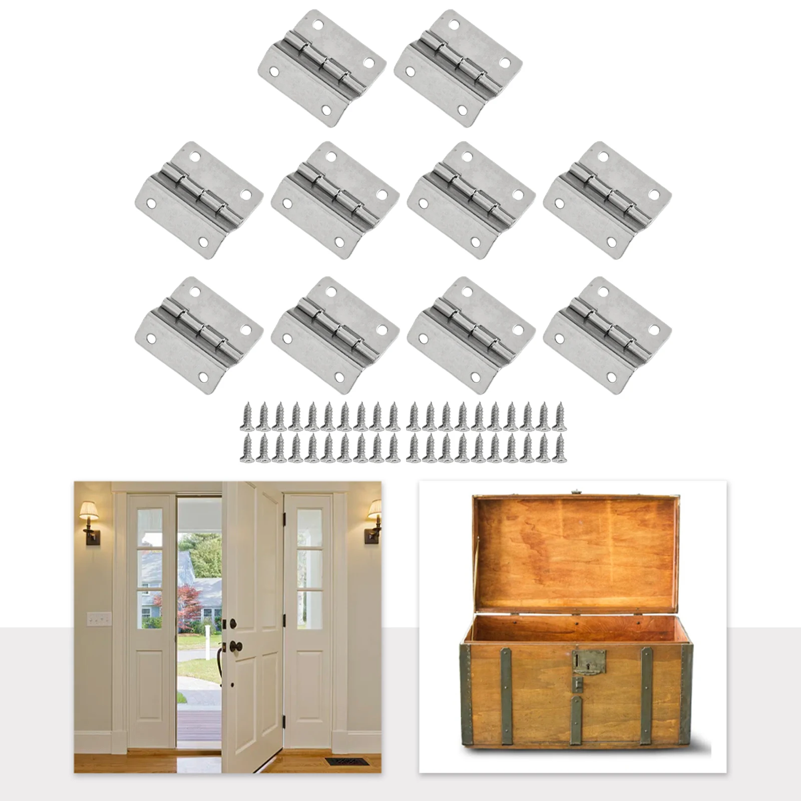 10pcs or 100pcs Trifold Hinges for Wooden Boxes Metal Hinge for Cabinets and Chests Anti Rust Design with Screws