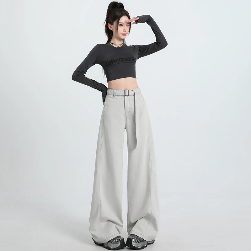 

Американские широкие джинсы в стиле High Street для женщин, новинка 2025 года, весна/лето, с высокой талией, свободного кроя, прямые, в пол