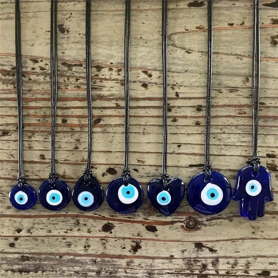 1/5/10/20/50/100pcs Glass Blue Turkish Pendant Wall Hanging Murano Necklace Black Corde Wall Decor Handmade Room Car Gift Love M