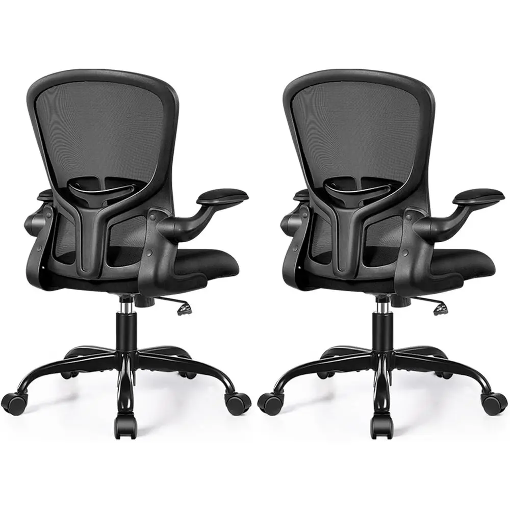 

Ergonomic Swivel Desk Chair with Adjustable Lumbar Support, Height, and Flip-up Armrests - Black (Set of 2)