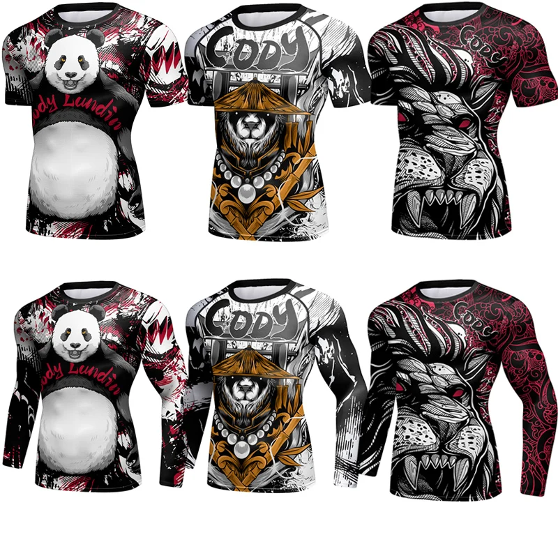 Rashguard Jiu Jitsu T-shirt MMA Boxing Men Bjj Gi Jerseys Kickboxing Tiger Muay Thai Gym Bjj Rashgard T-shirts Sport Boxe Tees