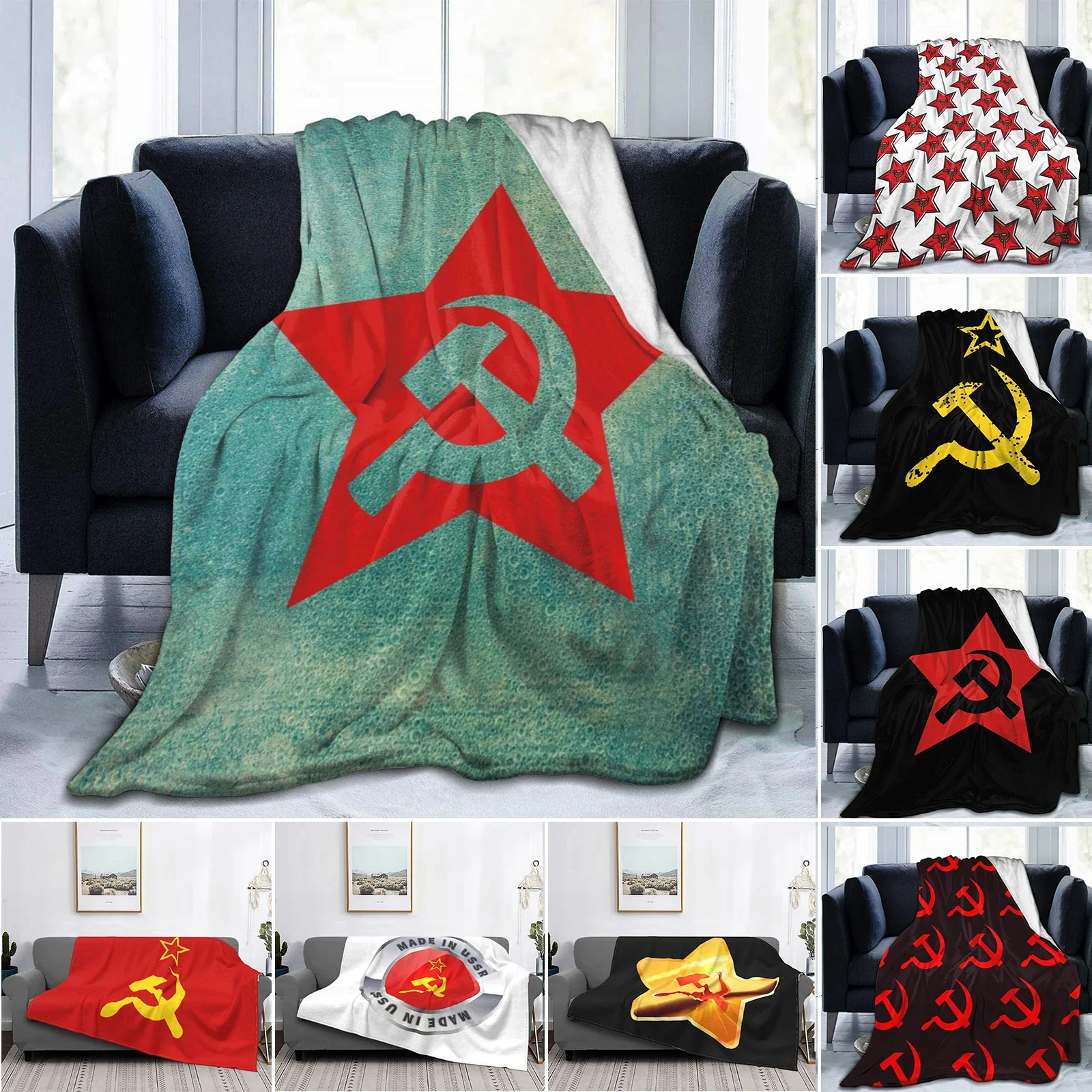 

USSR Hammer And Sickle CCCP Russian Soviet Flag Blanket Cover Plush Throw Blanket Bedroom Sofa Portable Soft Warm Bedspreads