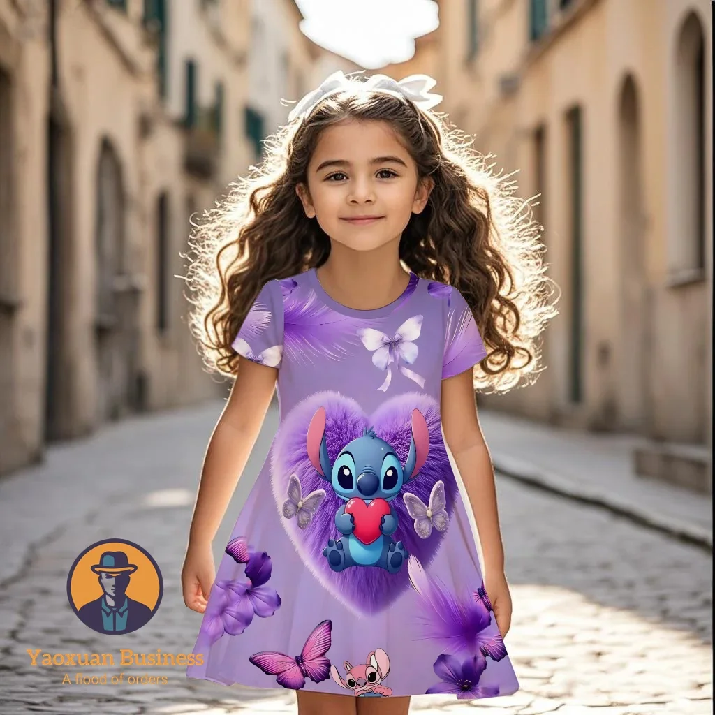 

New Stitch 2025 Kids Teens 3D Dress Girls Cartoon Print Summer Party Best Selling Trendy Fashion