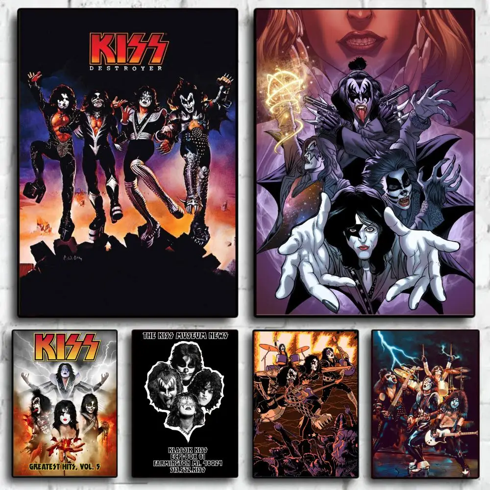 Vintage Heavy Metal Kiss Band Anime Posters Sticky Fancy Wall Sticker for Living Room Bar Decoration Room Wall Decor