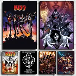 Vintage Heavy Metal Kiss Band Anime Posters Sticky Fancy Wall Sticker for Living Room Bar Decoration Room Wall Decor