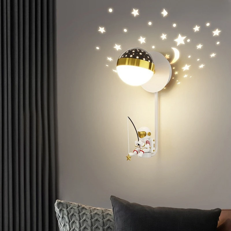 

Modern Minimalist Creative Cartoon Astronaut LED Wall Lamp Bedroom Bedside Children's Room Study Decorative Lighting Fixture