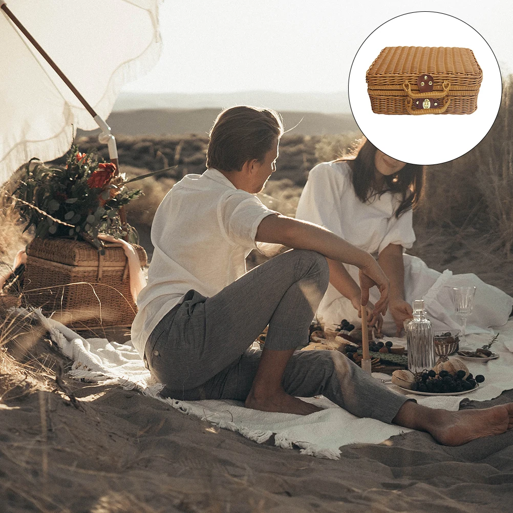 

1Pcs Foldable Storage Basket Natural Fiber Hand-Held Box for Outdoor Activities Backyard Decor Gift Packaging Retro Container