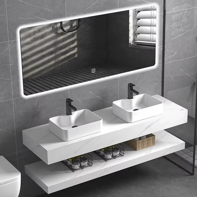 New Design Bathroom Cabinet Washbasin Floating Marble Slate Burnt Stone Bathroom Cabinet Vanity