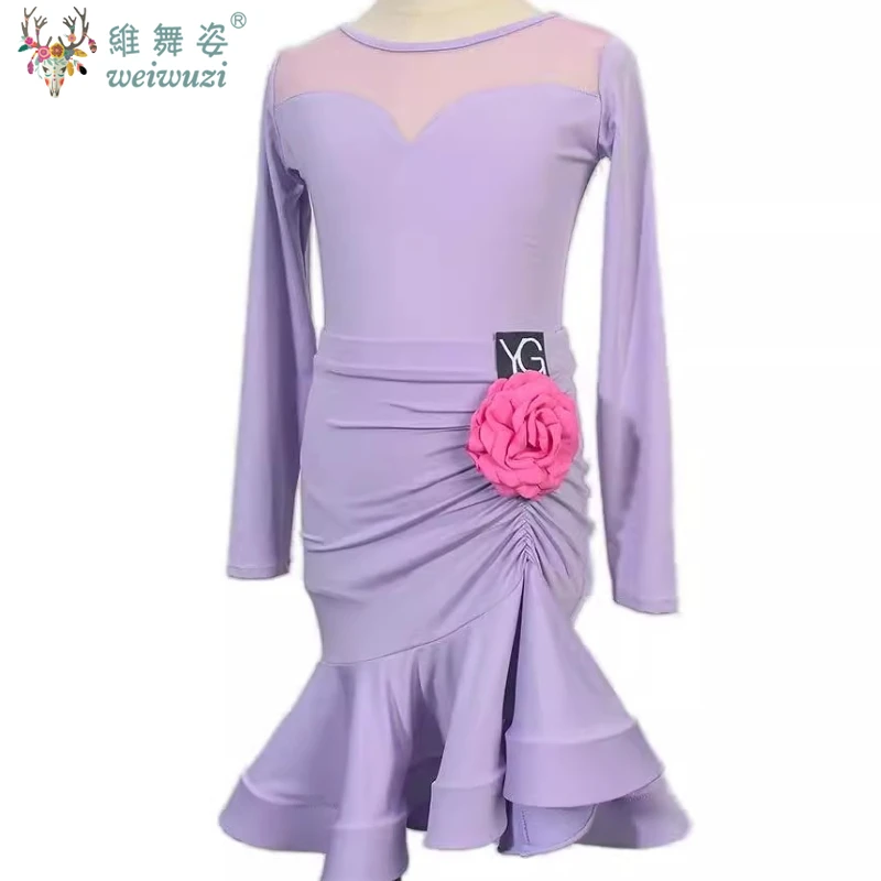 Children Latin Dance Dress Girls Mordern Dance Ballroom Dresses Salsa Tango Skirt Practice Competition Stage Performance Costume