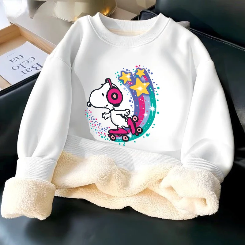

Snoopy Children's Lamb Fleece Round Neck Hoodie Winter Windproof Warm Coat Cartoon Anime Pattern Top Children's Birthday Gift