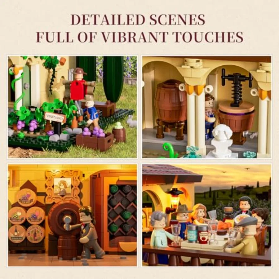 Farm VineyardEstate Lighting BuildingBricksSet 2800 Pcs Winery Chateau House Collection LED Light Wine Cottage Model Display Se