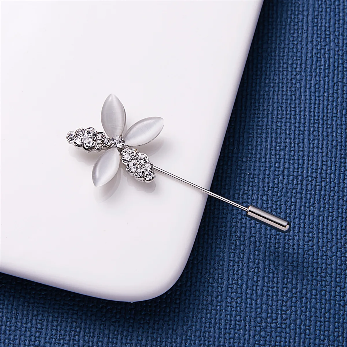 Trendy Opal Rhinestone Flower Long Needle Brooch For Women Vintage Butterfly Leaf Star Crown Lapel Pins Wedding Banquet Jewelry