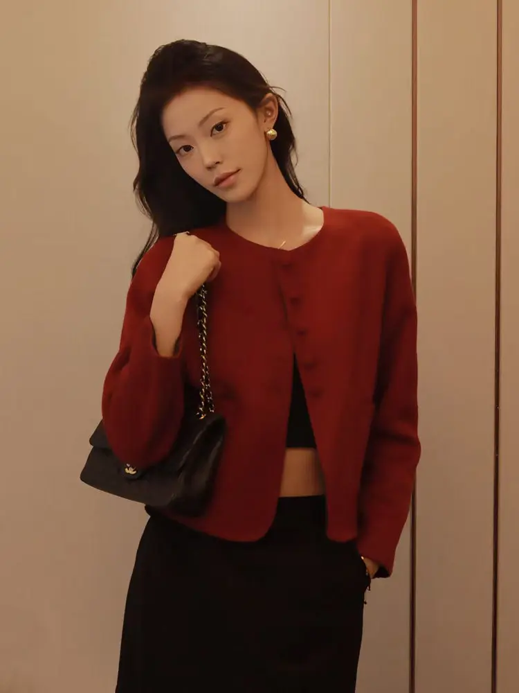 

Double-Sided Woolen Coat Women's ort Sle Faionable Slimming Outerwear Korean Version Commute Thiened Long Sve roun...