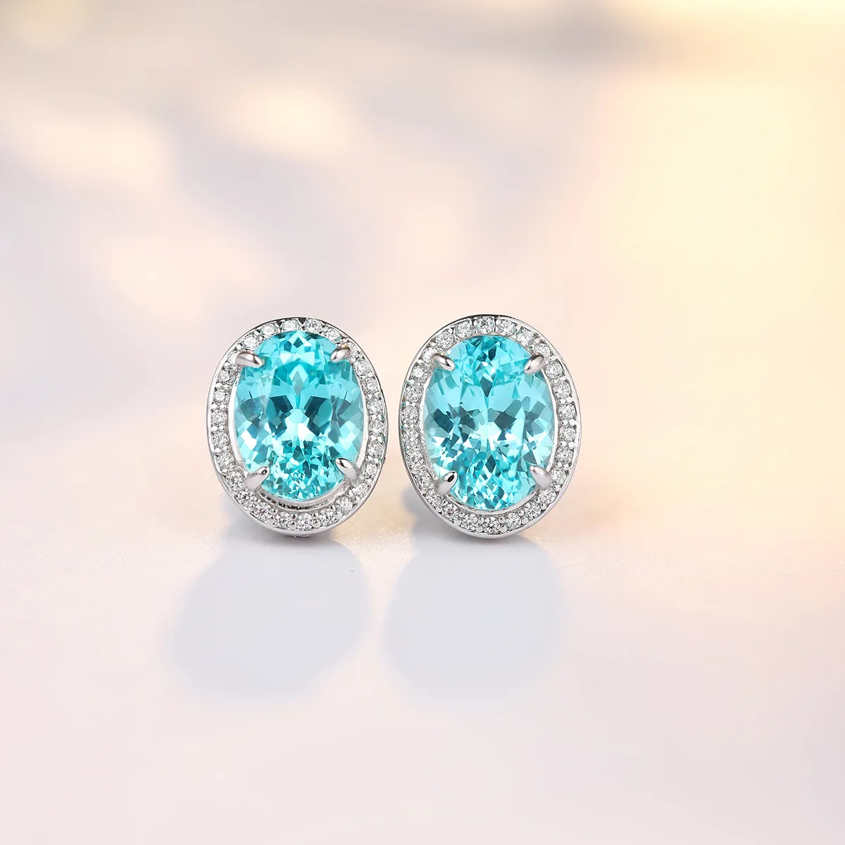 

2ct Oval Lab-Grown Paraiba Tourmaline Earrings, 925 Silver Cultured Gemstone Studs, Everyday Teal Jewelry Gift
