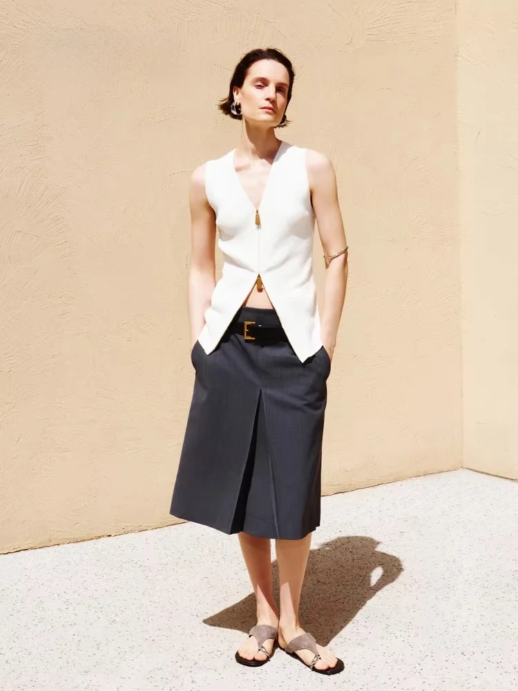 

Женская шерстяная юбка-трапеция с плиссировкой, точное плетение, деловой повседневный стиль, модная брендовая модель