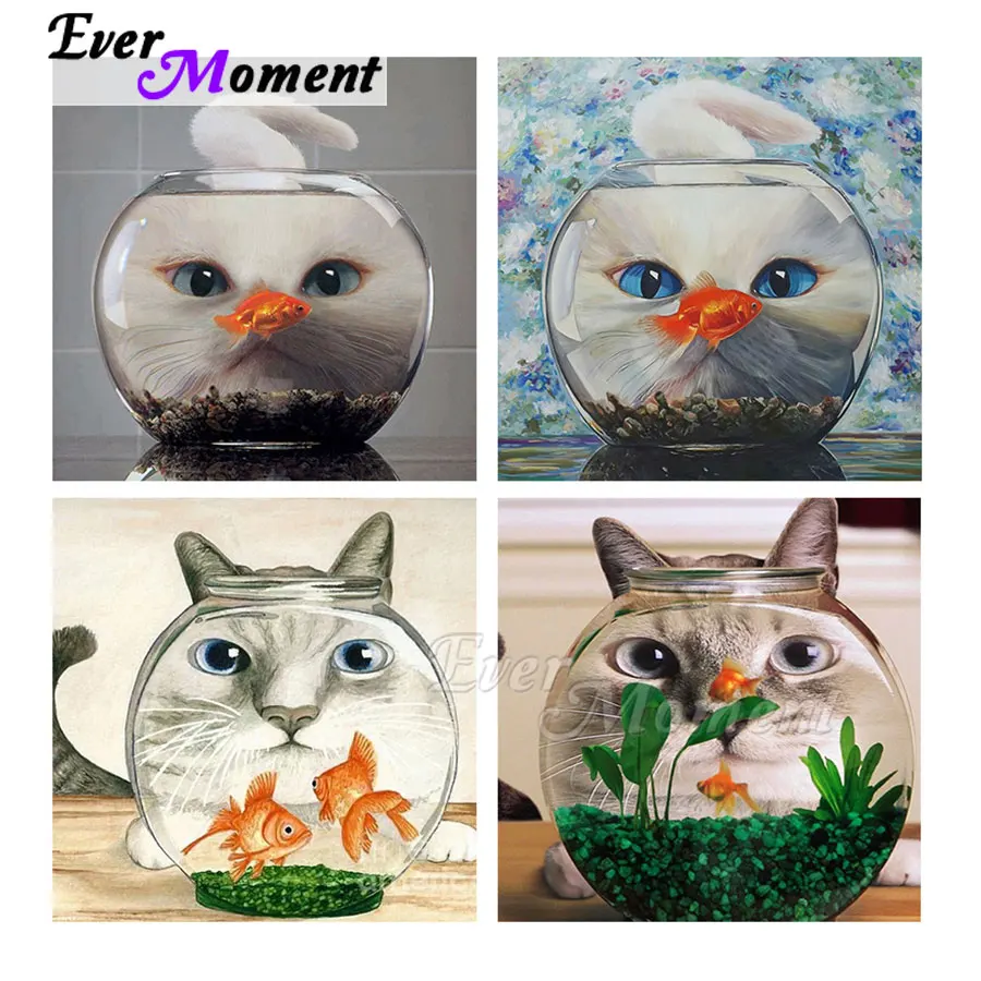 

Cat Behind The Fish Tank Square Round Drills Ever Moment Diamond Painting Household Decoration For Giving Wall Art Kits ASF2169