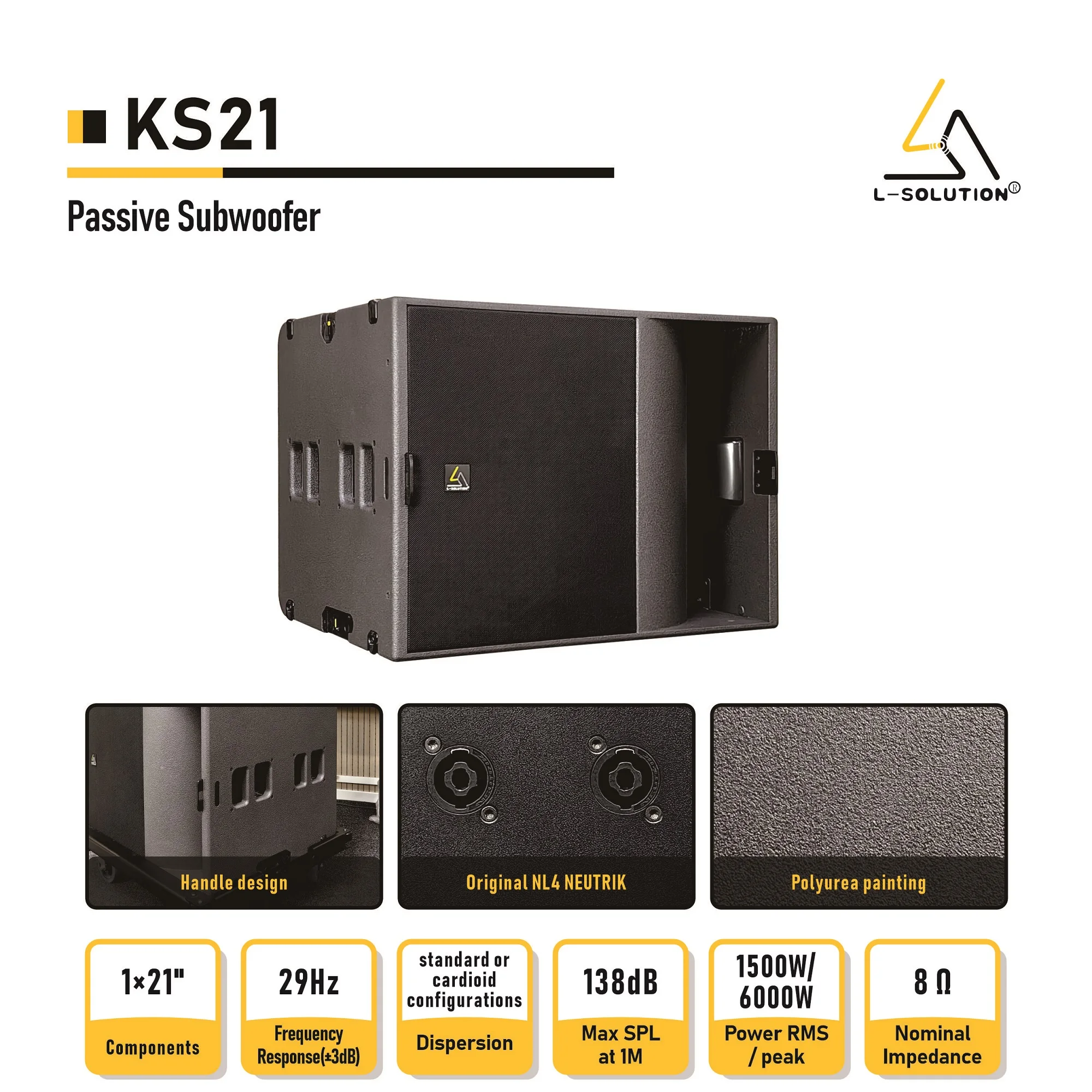 Professional 21-Inch Neodymium Magnet Birch Plywood Subwoofer 8 Impedance 3400W Output Hi-Res Audio Ethernet Connectivity