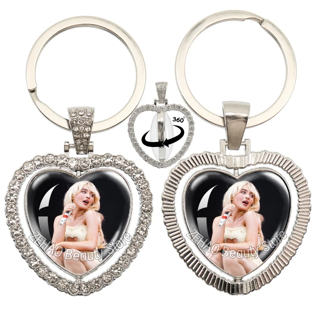 25mm Double Sided Heart Keychain Famous Character Sabrina Carpenter Funny Singer  Accessories Glass Cabochon Key Ring Fans Gift