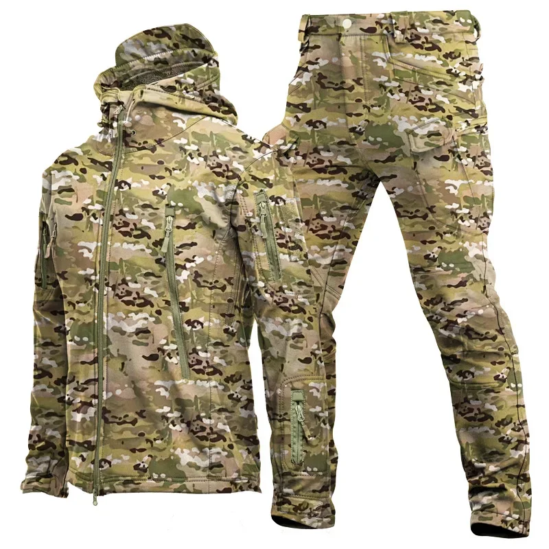 Nuevo traje cálido de lana de camuflaje para fuerzas especiales al aire libre de otoño e invierno para hombre, chaqueta cómoda y transpirable, conjunto de 2 piezas