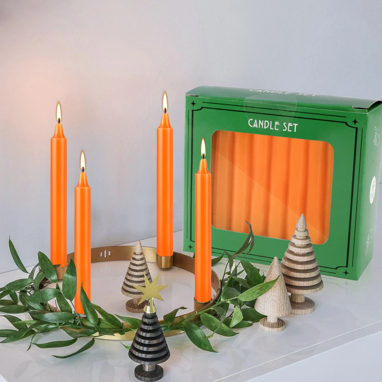 Orange 40 Pcs 4Inch Waxs, Drip-Free, Smoke-Free, Fragrance-Free, Home Dinner Candles, Hand-Pulled, High-Quality, Suitable for Church, Family,
