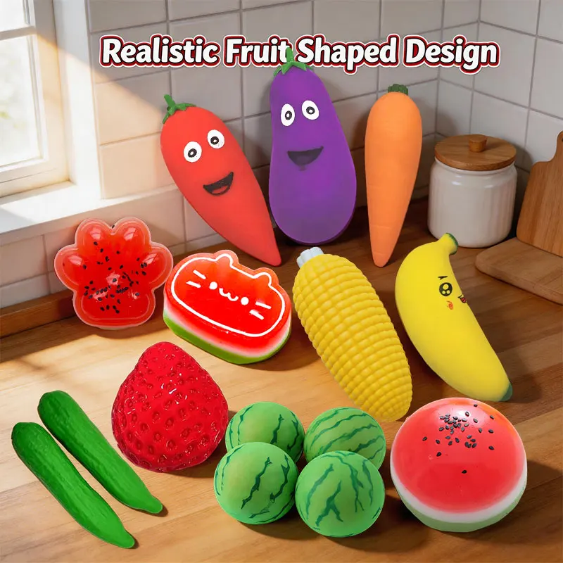 Simulated Fruit Vegetable Series Squishy Stress Relief Pinch Slow Rebound Decompression Strawberry Watermelon TPR Release Toys