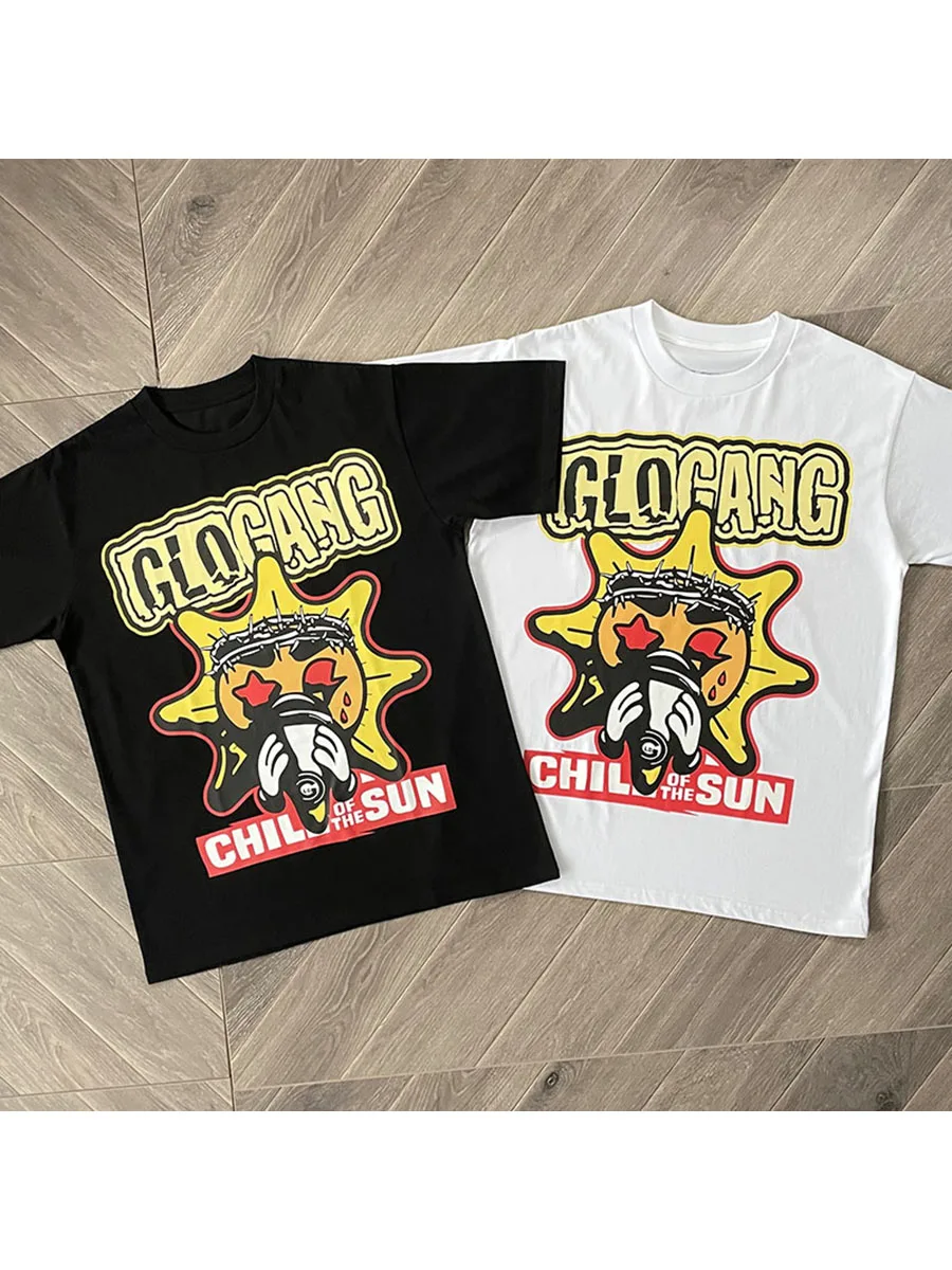 Glo Gang Boyz Worldwide Tee Drink Cartoon Men's and Women's Cotton Short Sleeve T-Shirt Casual Street Couple T-Shirt Top 2024