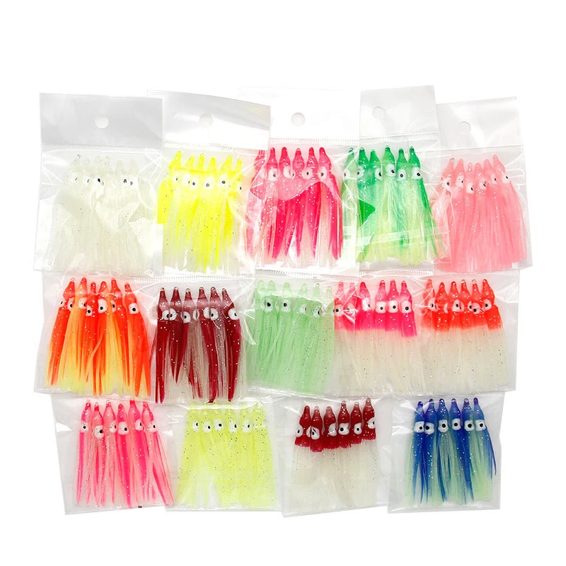 6Pcs Soft Luminous Octopus Skirts Lure 6cm Silicone Tuna Trolling Skirted Squid Jigging Sea Fishing Glow Bait