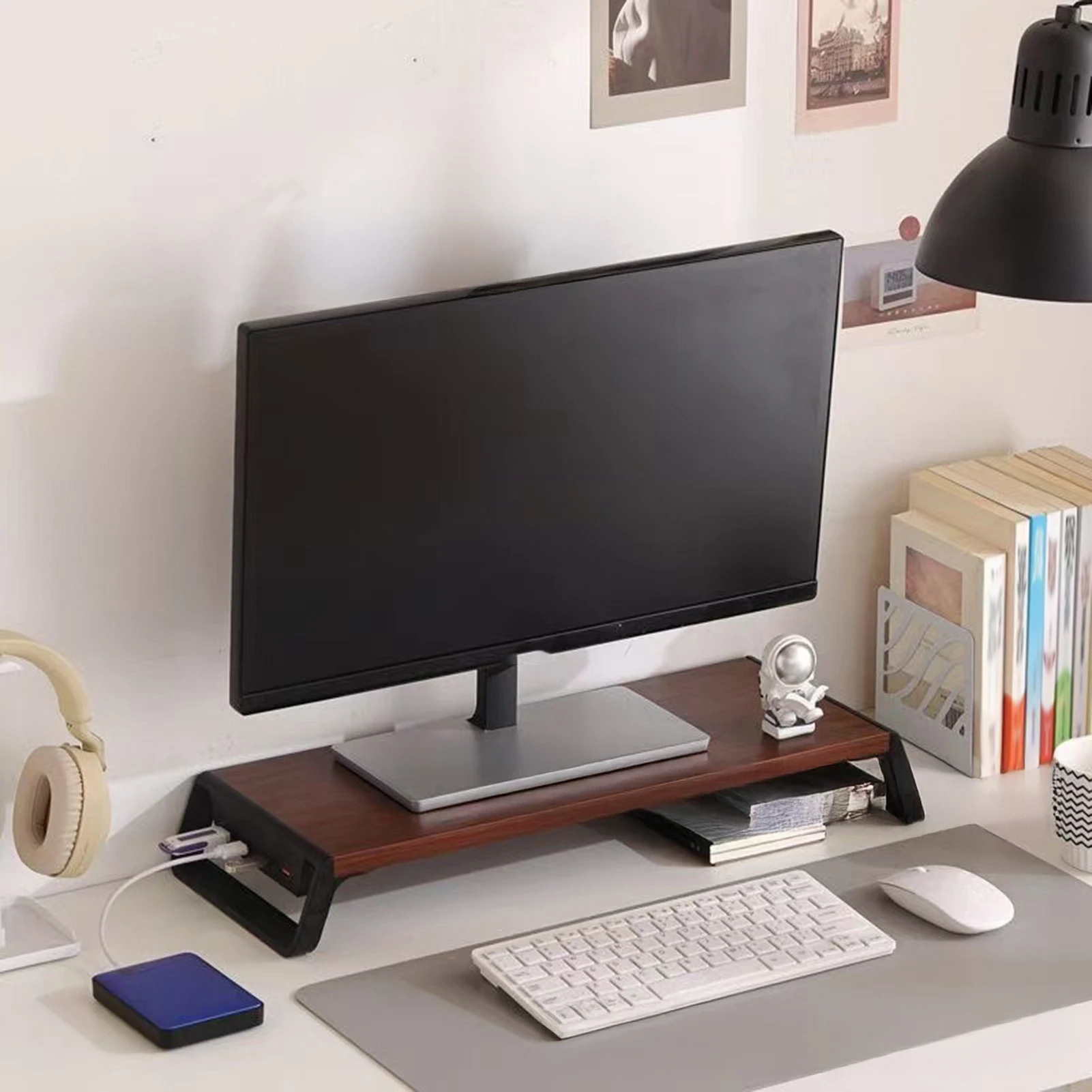4 USB Ports PC Monitor Stand Screen Holder Keyboard Storage Space Bar Aluminum Laptop Monitor Stand Desktop Laptop Holder