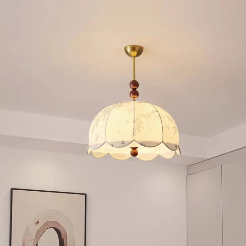 French Vintage Fabric Pattern Pendant Light Study Living Room Retro Lamps Bedroom Kitchen Restaurant Atmosphere Lighting Fixture