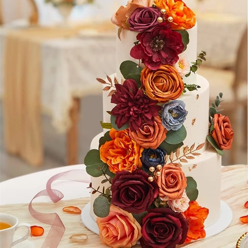 Orange Rose Artificial Flower Combination Box, Bridal Bouquet, Outdoor/Indoor DIY Decorations, Festival Decorative Flowers