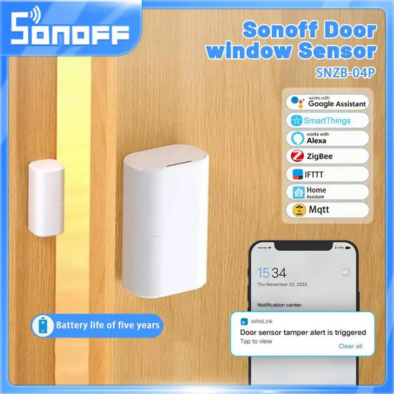 SONOFF SNZB-04P Zigbee Door Window Sensor Door Open/Close Detector for EWeLink App ZBBridge Required Work with Alexa Google Home