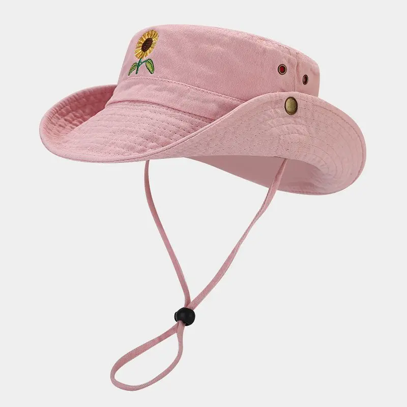 Four Seasons Cotton Flower Embroidery Bucket Hat Fisherman Hat Outdoor Travel Sun Cap For Men And Women 171