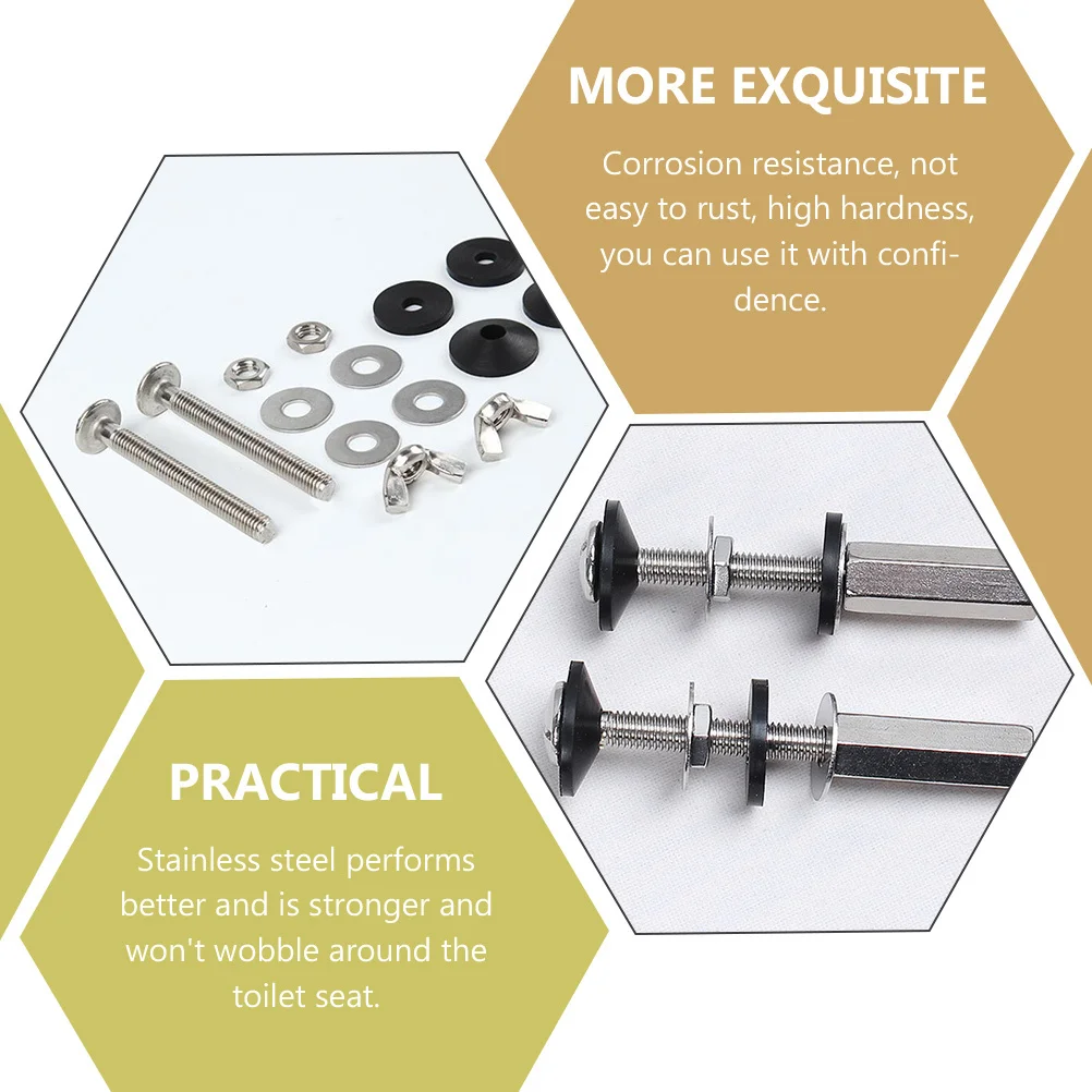

2Pairs Toilet Hinge Bolts Stainless Steel Rubber Easy Install No Wobble Toilet Seat Screws Closestool Fixing Screws,