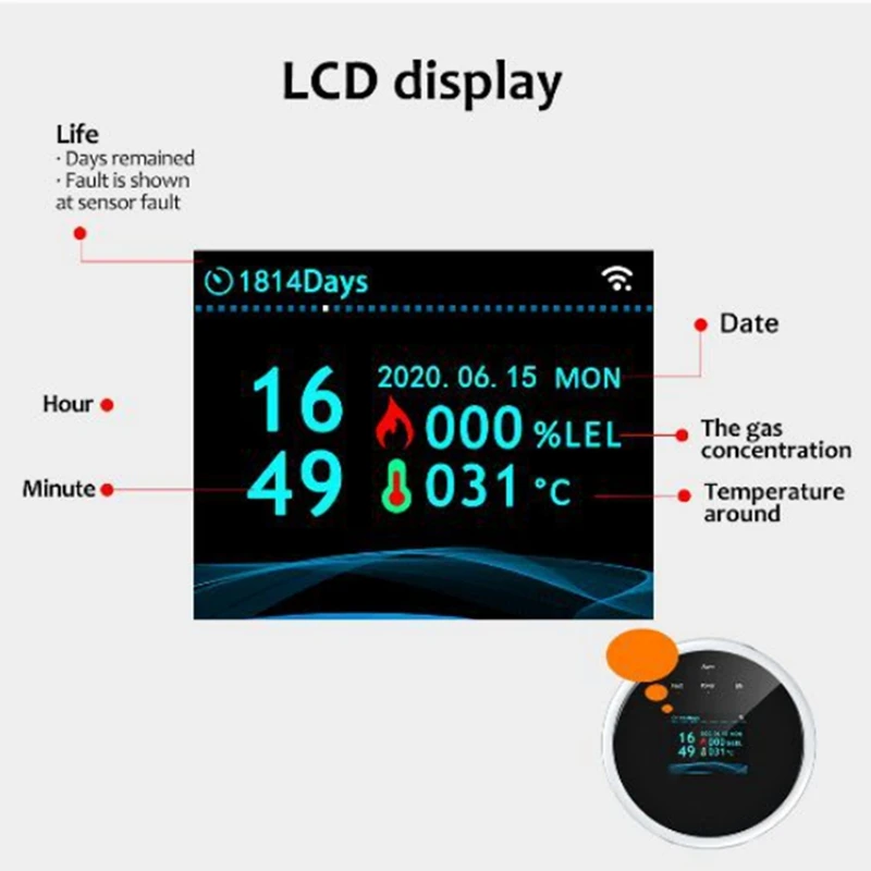 Tuya-wifiガス検知器,インテリジェント漏れセンサー,LEDディスプレイ,天然ガス漏れアラーム,プラグ