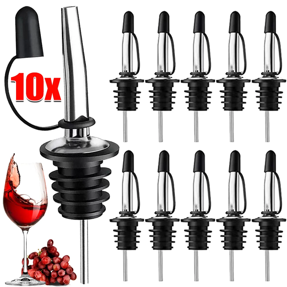 10-1Pcs Wine Pourer Stainless Steel Sealing Champagne Cork Keep Wine Freshness Bottle Cap Barware Home Kitchen Tableware Tools