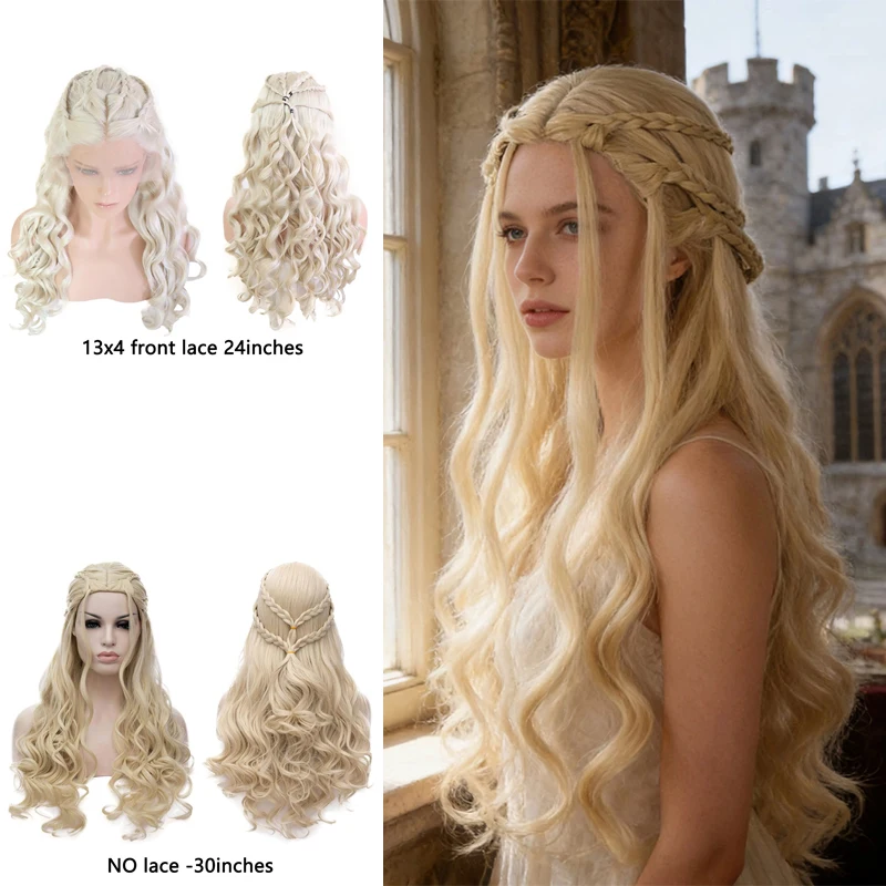 

Daenerys Targaryen Inspired Long Blonde Braid Wig Front Lace Heat Resistant Synthetic Hair for Women Halloween Cosplay Party
