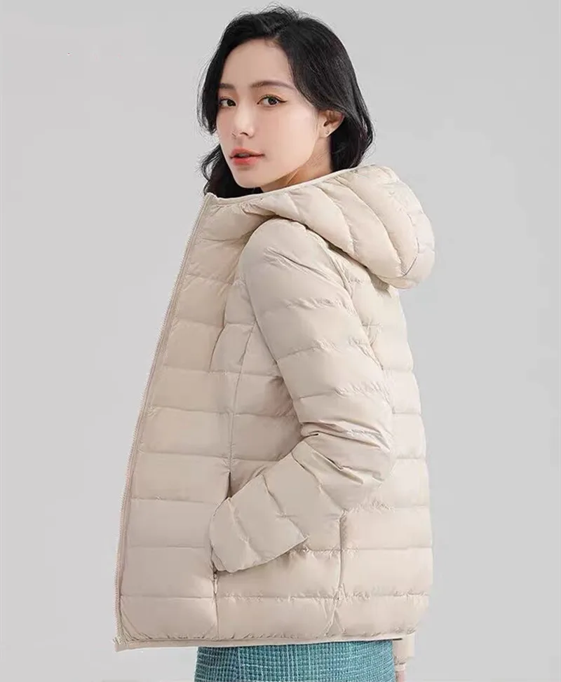 New Brand Autumn Winter Light Down Jacket Women Fashion Hooded Large Ultra-thin Lightweight Youth Slim Coat Down Jackets 5XL