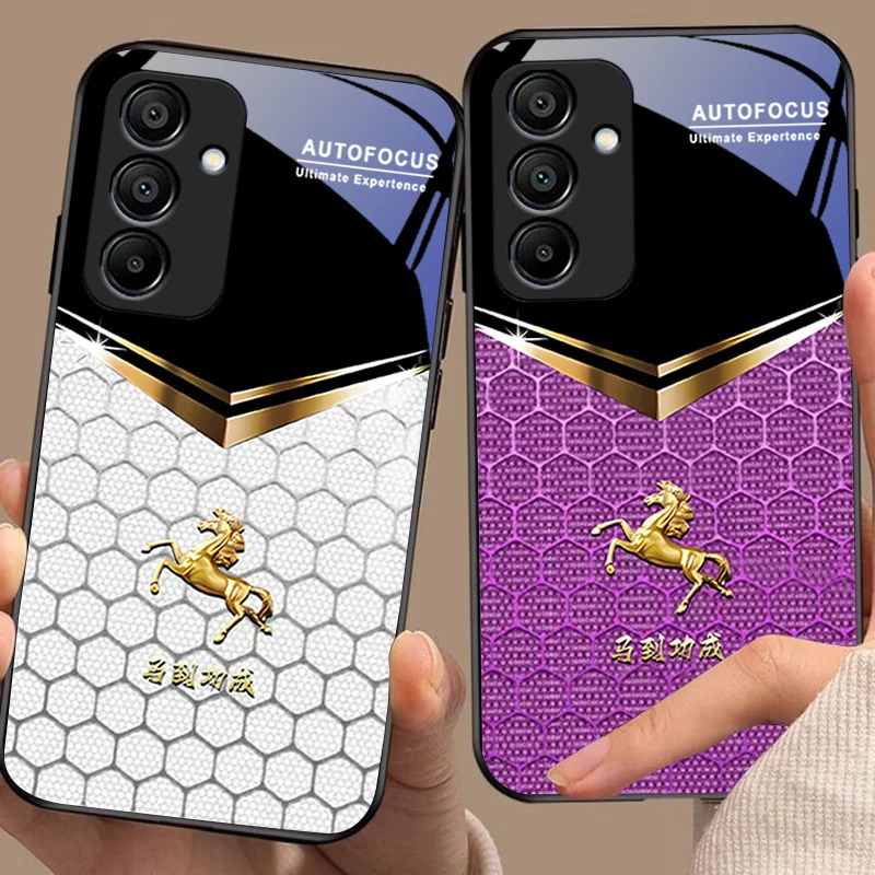 

Honeycomb Green Horse For Samsung Galaxy A15 5G 54 4G 51 50 24 35 90 71 12 51 53 52S 80 22 34 Black Tempered Glass Phone Case