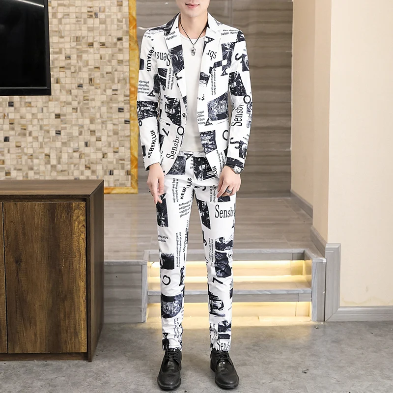 2024 autumn new men (suit + trousers) stylish and handsome all the trend Korean version slim trend two-piece set