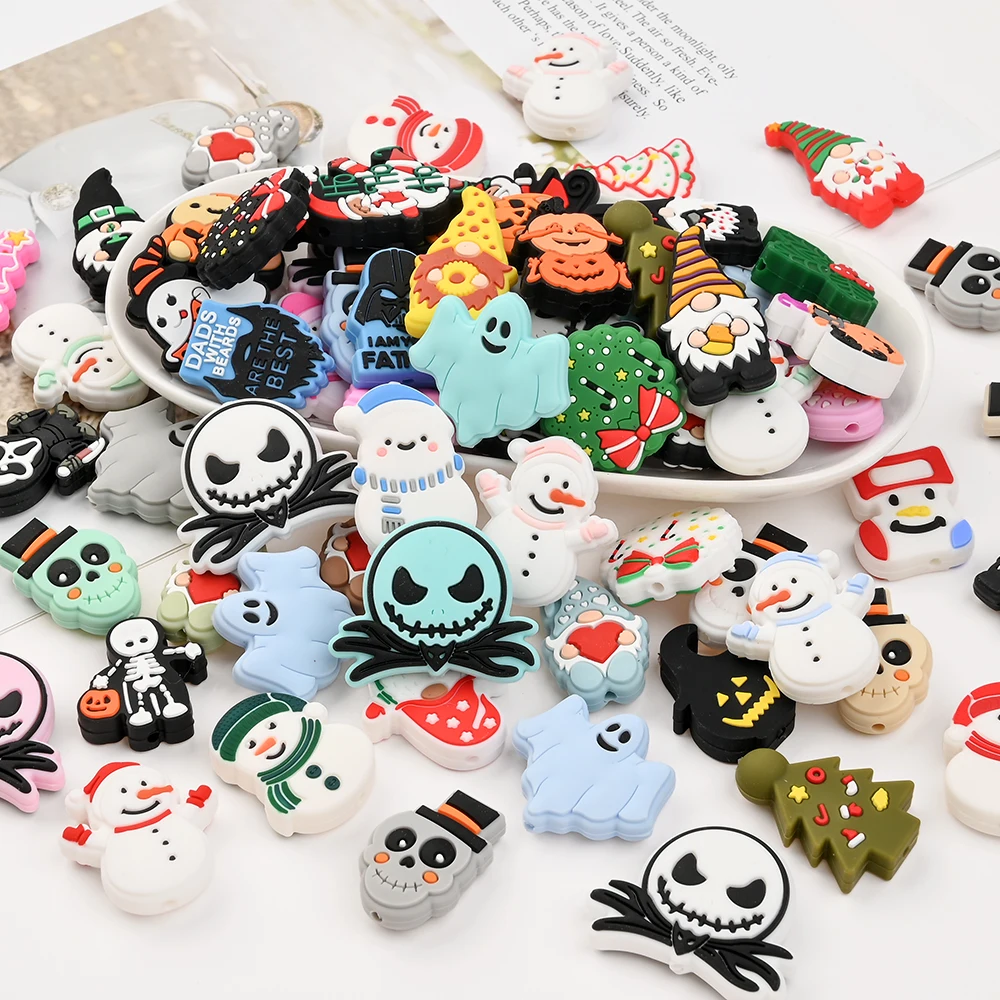 

5Pcs Random Mixing Silicone Flat Beads Halloween Series Food Grade Teether Bead For Handmade Baby Pacifier Chain Clips Accessory