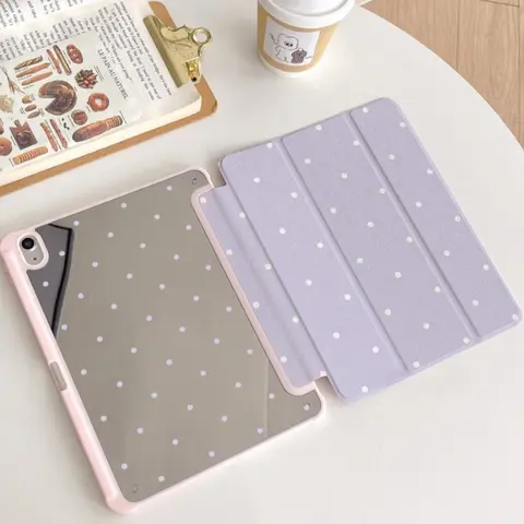 Ipad Pro 12.9 인치 케이스 Air11/13 인치 2025 Ipad 10 세대 Air 4/5 10.9 A16 11th M3 커버 용 보라색 폴카 도트 Ipad 케이스