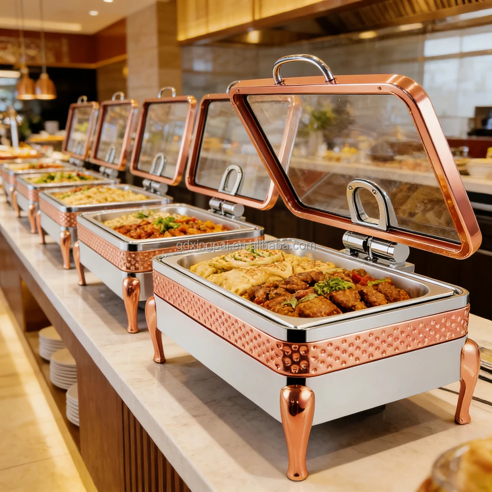 XINGPAI Restaurant & Hotel Supplies 304 Stainless Steel Hammered Chaffing Dishes Luxury Buffet Food Warmers