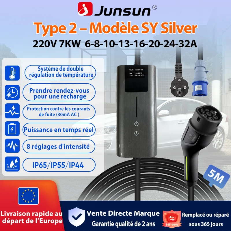 Junsun Wallbox 35kW 7kW Caricatore EV Tipo 2 da 6A a 32A IP65 Timer Controllo App Ricarica Rapida per Tesla Model 3 Model Y BYD VW ID3 ID4 Renault Zoe Nissan Leaf Kia Niro Fiat 500e Auto Elettrica