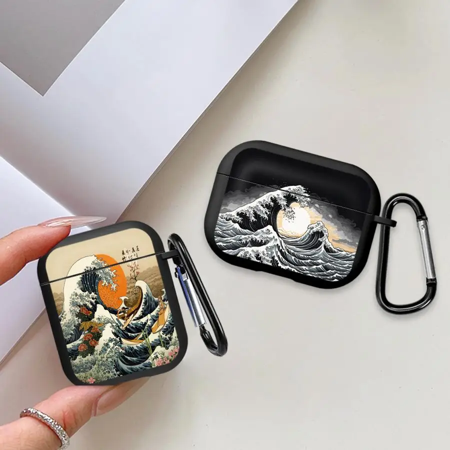 Case For Airpods 5 Pro2 4 2 3 1 Pro3 Pro Earphone Cases Cover With Hook Line Wave Mountain