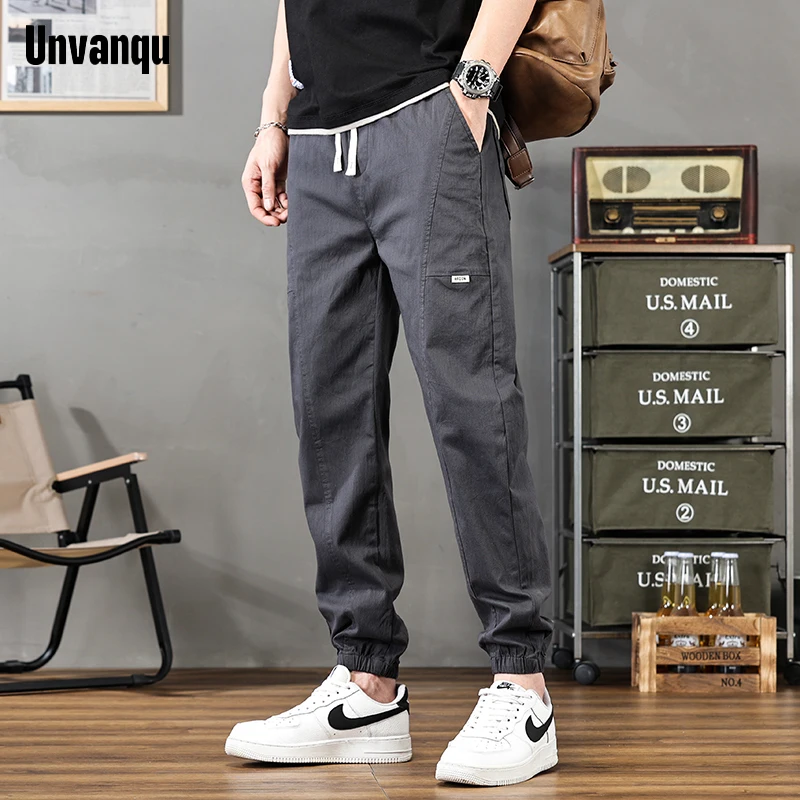 Unvanqu Korean Style Spring Cotton Soft Casual Pants 2024 New Versatile Slim Hip Hop Harem Trousers Street Fashion Work Overalls