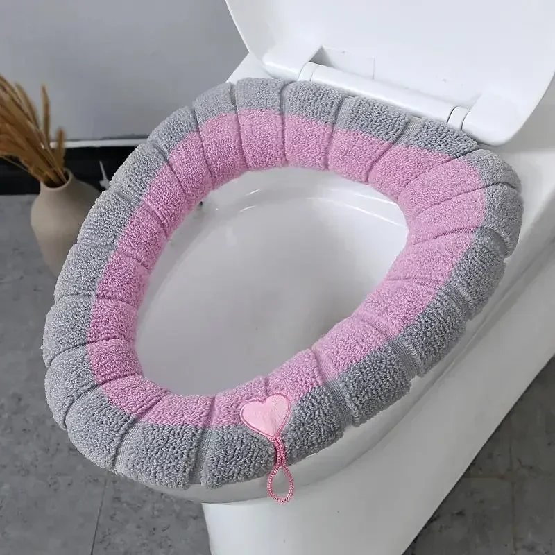 Bathroom Toilet Seat with Handle Closestool Washable Soft Winter Warmer Mat Pad Cushion O-shape Toilet Seat Bidet Covers