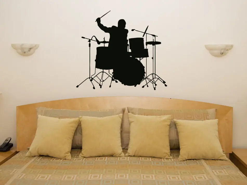 

Drums Player Music Studio Beat Tune Wall Art Stickers Decal Decor Vinyl removeable DIY Kids gift